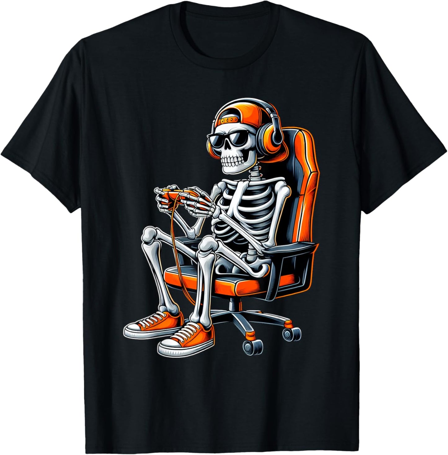 Halloween Skeleton Gamer Video Gaming Boys Men Kids Gamer T-Shirt - T-Shirt | Black