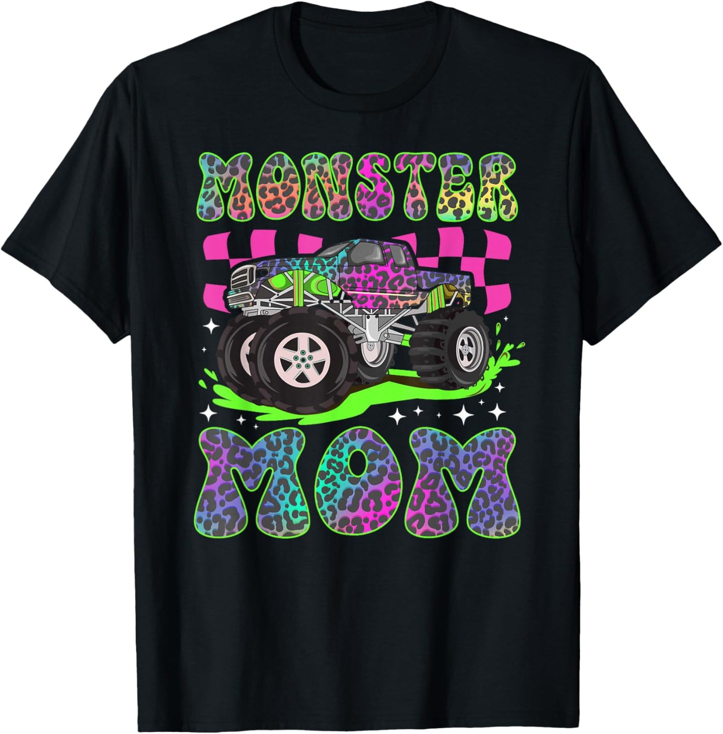 Monster Mom Groovy Monster Truck Mom Monster Truck Mother T-Shirt - T-Shirt | Black