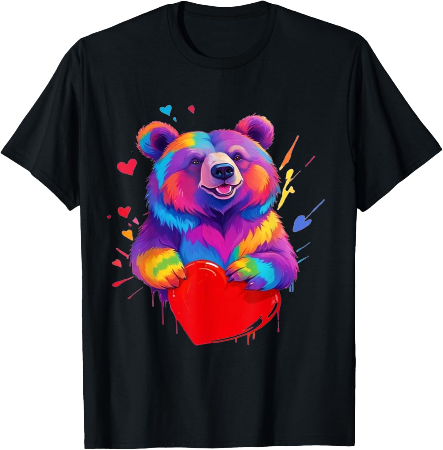 Bear Shirt - Colorful Grizzly Bear Heart Graphic T-Shirt - T-Shirt | Black