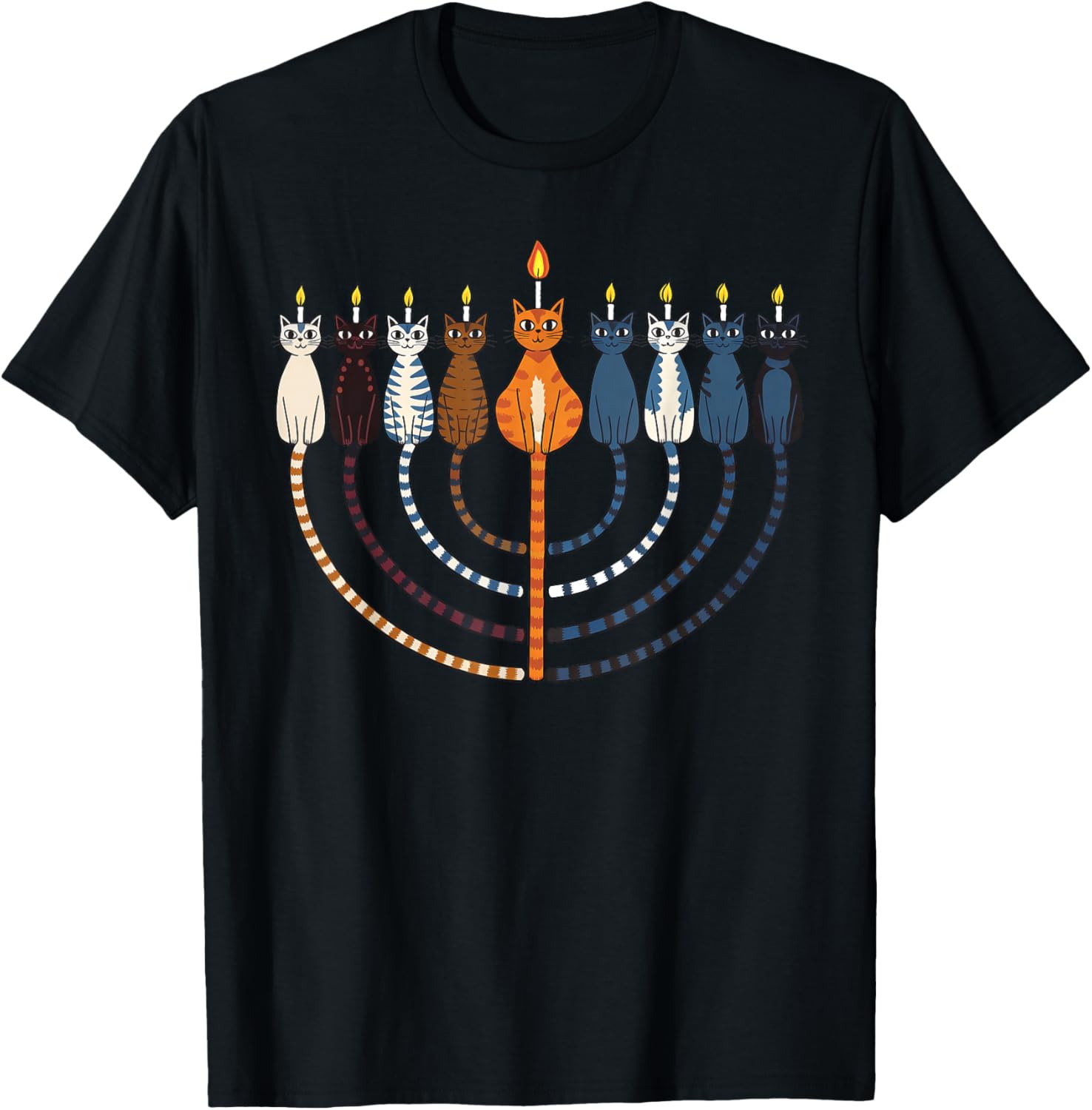 Funny Hanukkah Cat Menorah Meowzel Chanukah Jewish Holiday T-Shirt - T-Shirt | Black