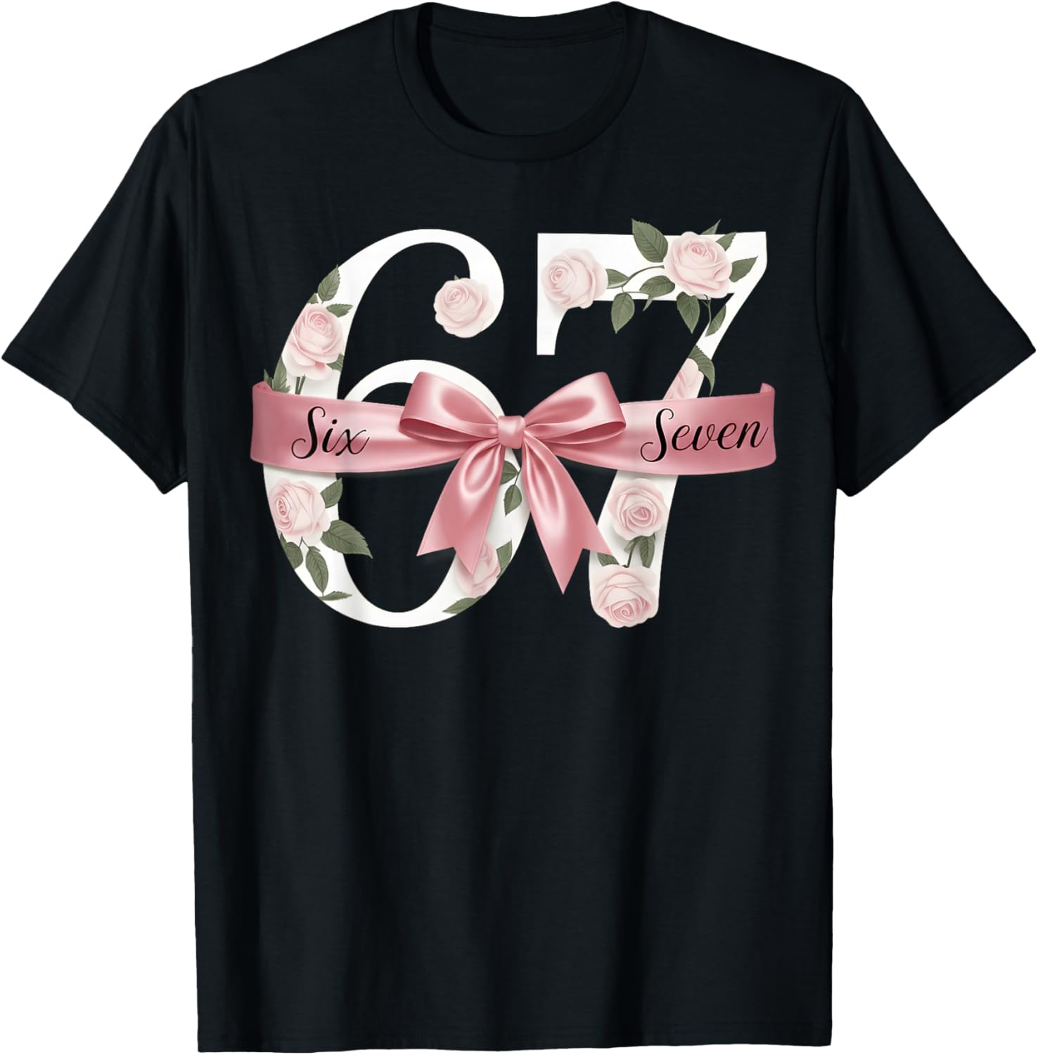Six Seven Coquette Girl Bow Cool Meme 67 T-Shirt - T-Shirt | Black