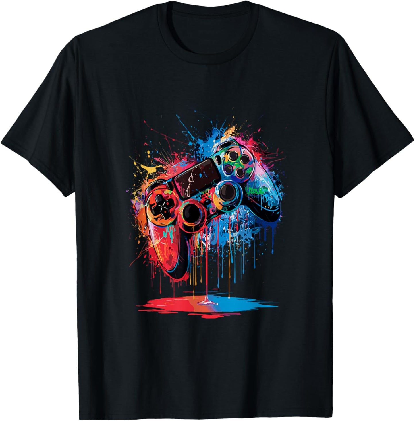 Gamer Video Game Control Pad Paint Dripping Gaming T-Shirt - T-Shirt | Black