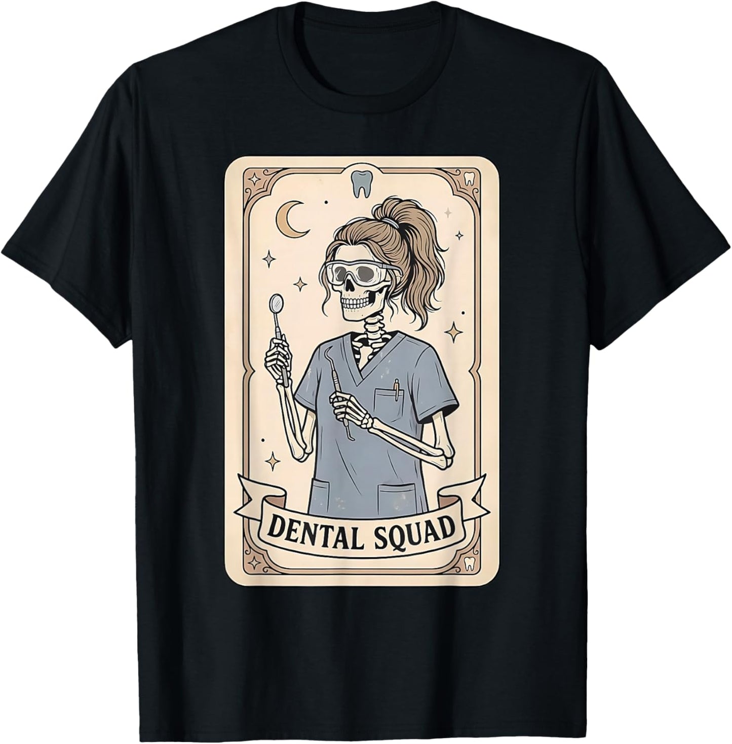 Dental Squad Tarot Card Skeleton Dental Hygienist Halloween T-Shirt - T-Shirt | Black