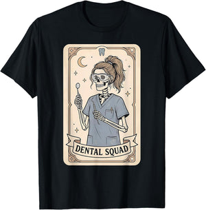 Dental Squad Tarot Card Skeleton Dental Hygienist Halloween T-Shirt - T-Shirt | Black
