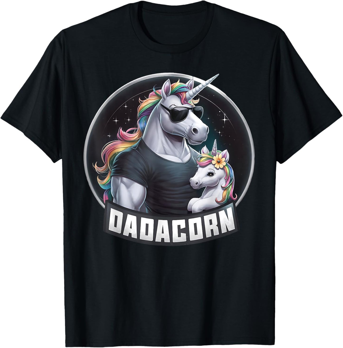 Father's Day Dadacorn Baby Unicorn Dad, Daddy Funny Dadacorn T-Shirt - T-Shirt | Black