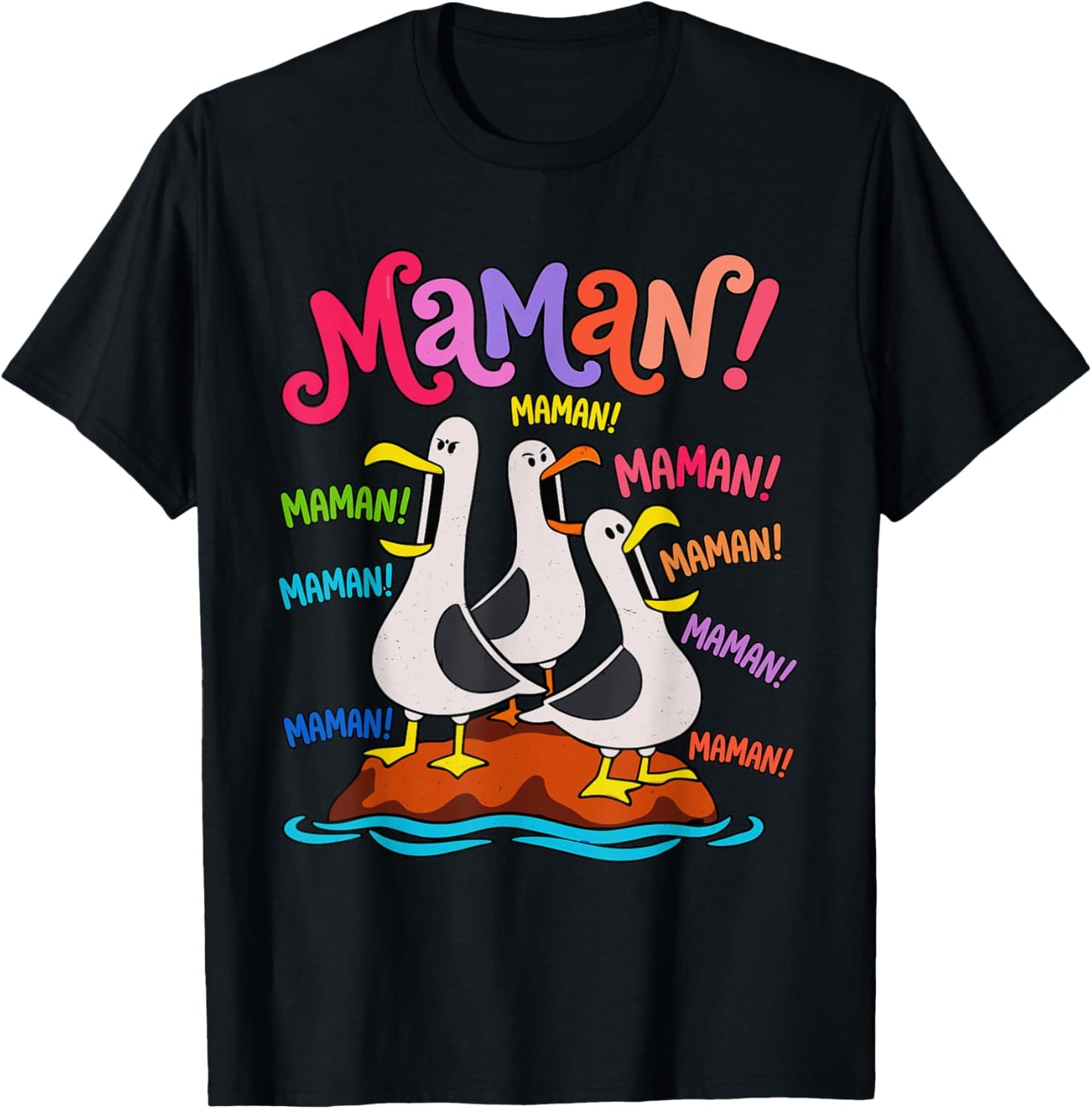 Maman Maman Maman Mouette Drôle Oiseau Humour Vintage T-Shirt - T-Shirt | Black