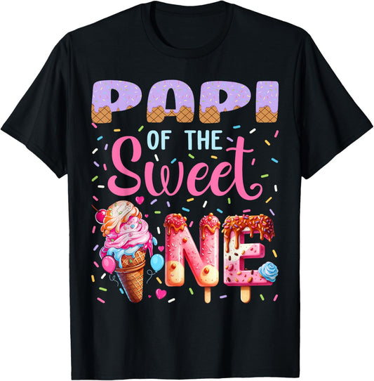 Papi of The Sweet One Ice Cream Lover 1st Birthday Family T-Shirt - T-Shirt | Black