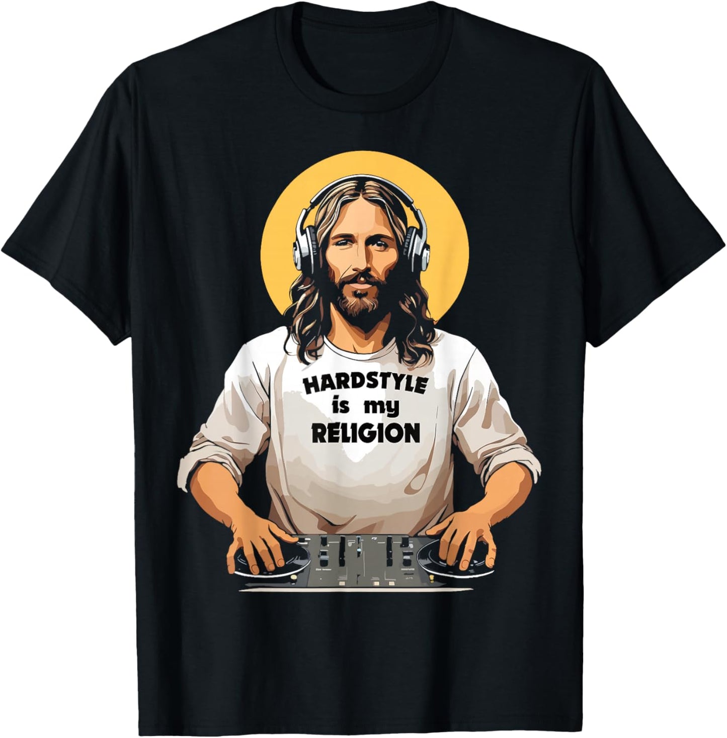 Techno Merch HARDSTYLE IS MY RELIGION Jesus Hardstyle T-Shirt - T-Shirt | Black