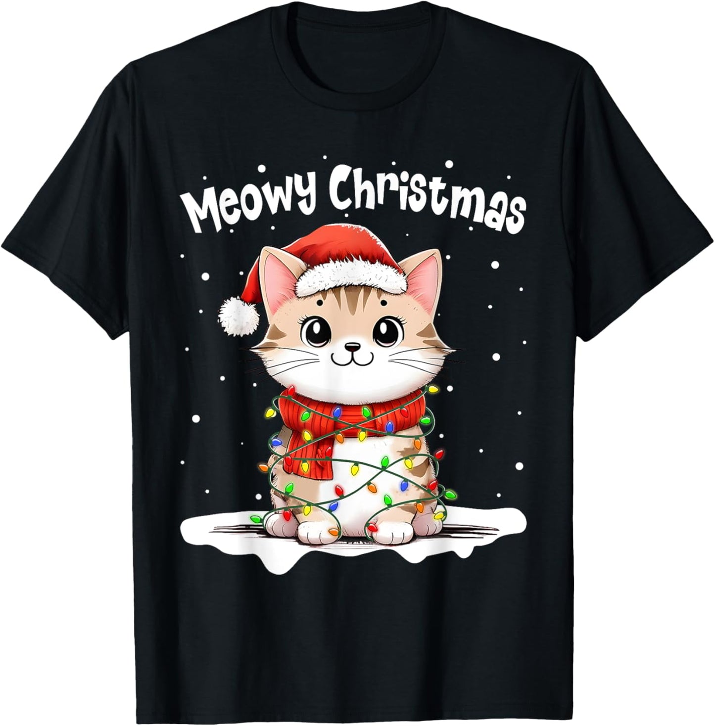 Meowy Catmas Cat Christmas Cute Kitten Cat Santa Xmas Family Women Kids T-Shirt - T-Shirt | Black