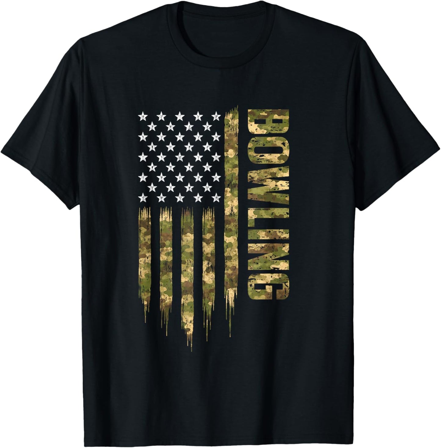 Bowling Camouflage Patriotic USA American Flag T-Shirt - T-Shirt | Black