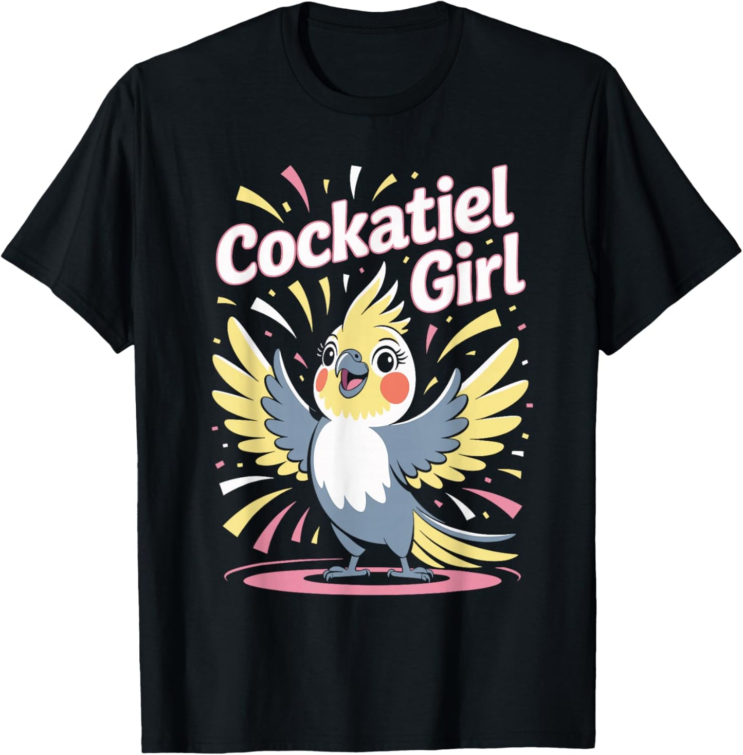 Cockatiel Girl Cartoon Pet Bird Retro Funny Artwork T-Shirt - T-Shirt | Black