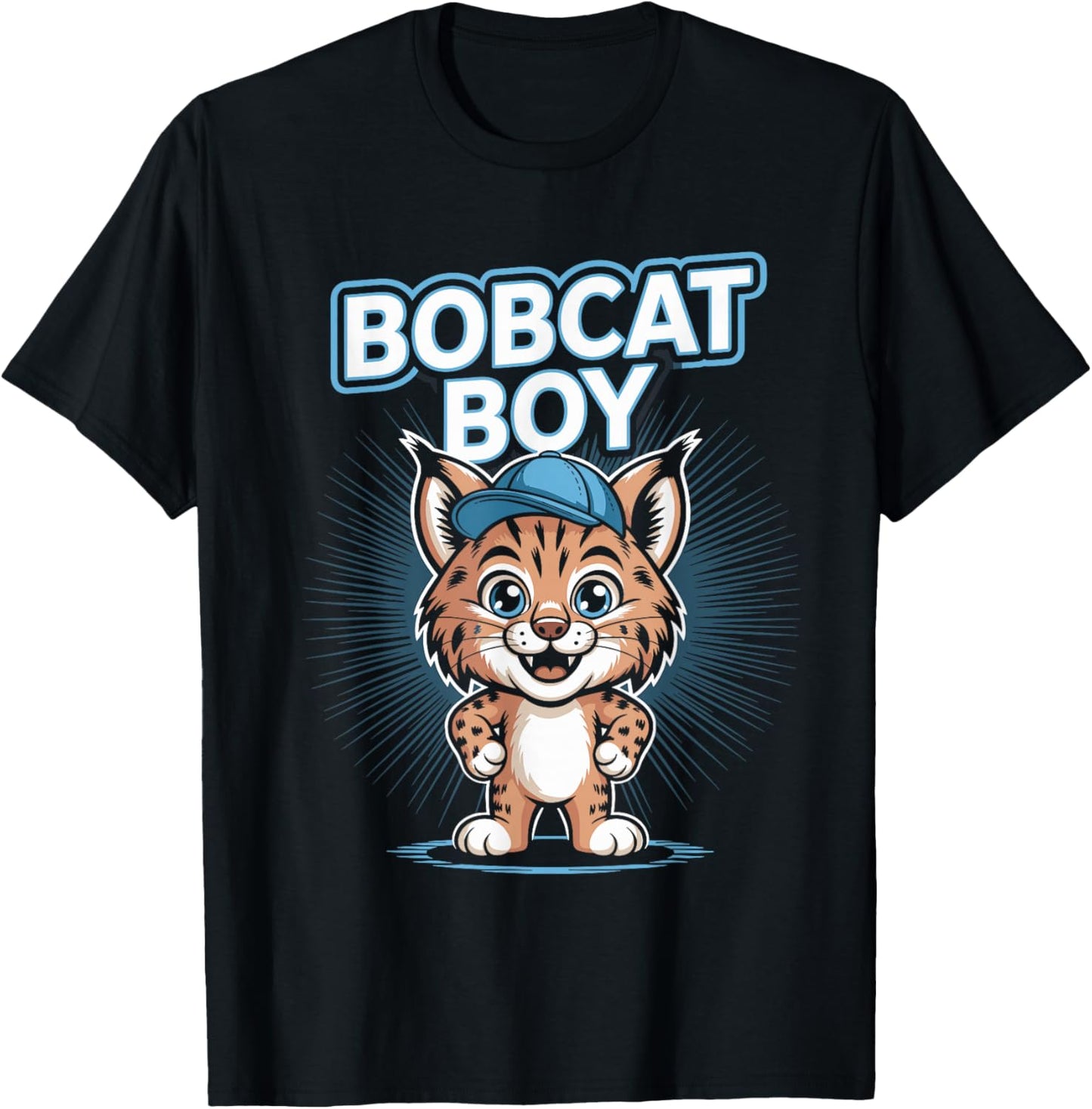 Bobcat Boy Funny Cartoon Cool Wild Forest Cat Birthday T-Shirt - T-Shirt | Black