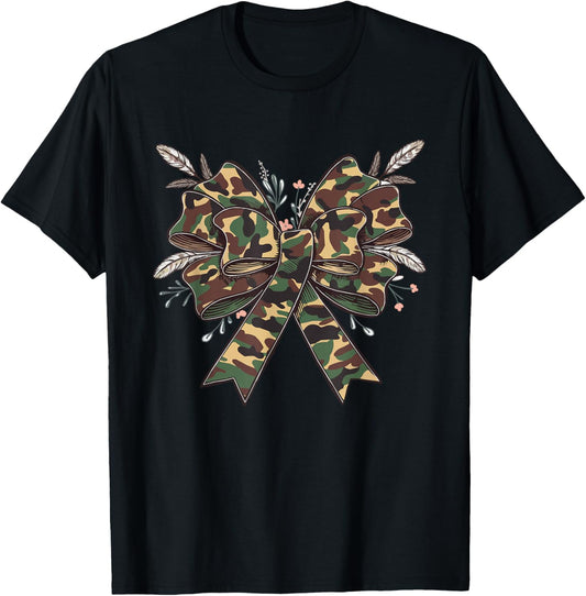 Coquette Camo Bow Camouflage Antlers Hunting Duck Women Girl T-Shirt - T-Shirt | Black