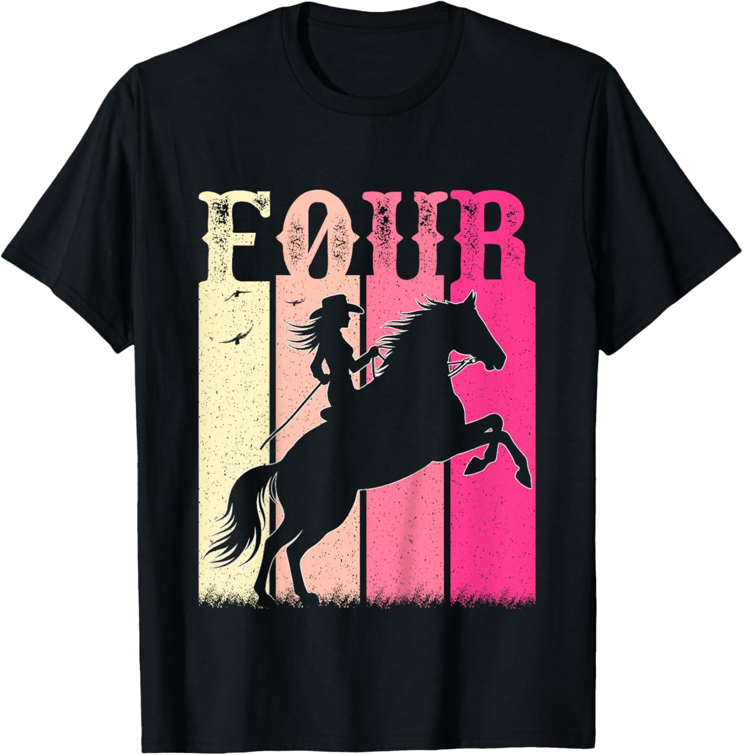 4th Birthday Cowgirl Girls 4 Year Old Rodeo Horse Vintage T-Shirt - T-Shirt | Black