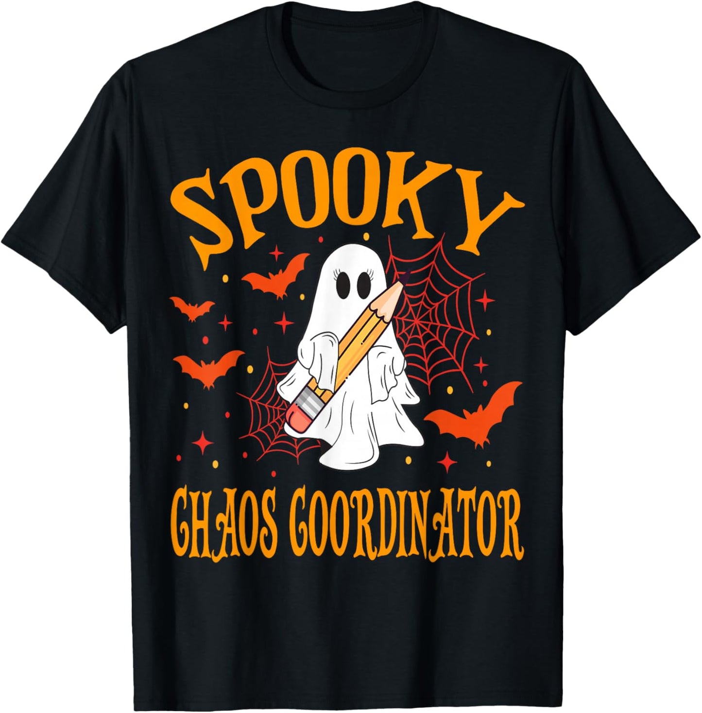 Spooky Chaos Coordinator Ghost Funny Halloween School T-Shirt - T-Shirt | Black