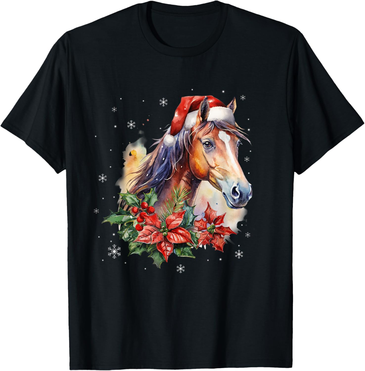 Funny Christmas Horse Santa Hat Animal Equestrian Men Women T-Shirt - T-Shirt | Black