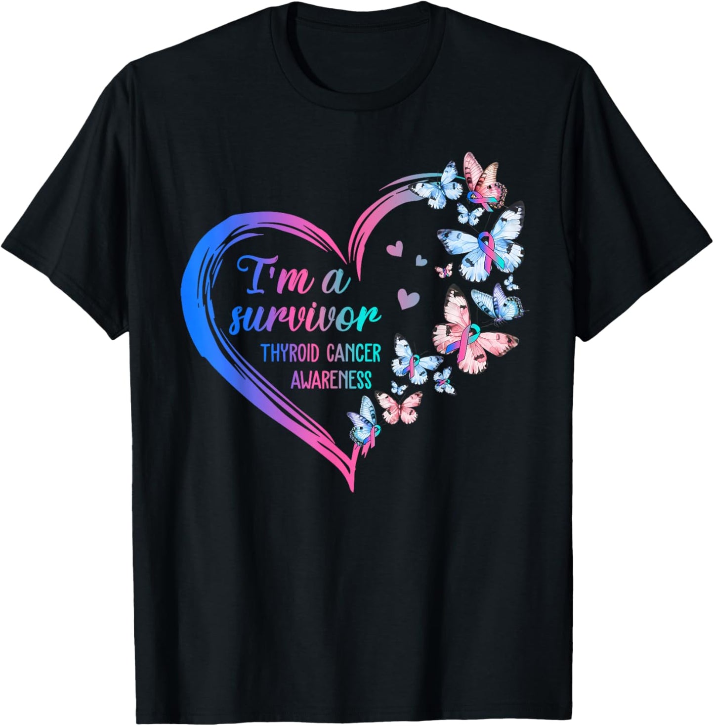 Thyroid Cancer Awareness Warrior: I'm A Survivor Butterfly T-Shirt - T-Shirt | Black