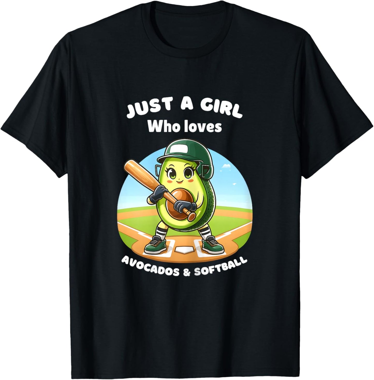 Just a Girl Who Loves Avocados and Softball Funny Avocado T-Shirt - T-Shirt | Black