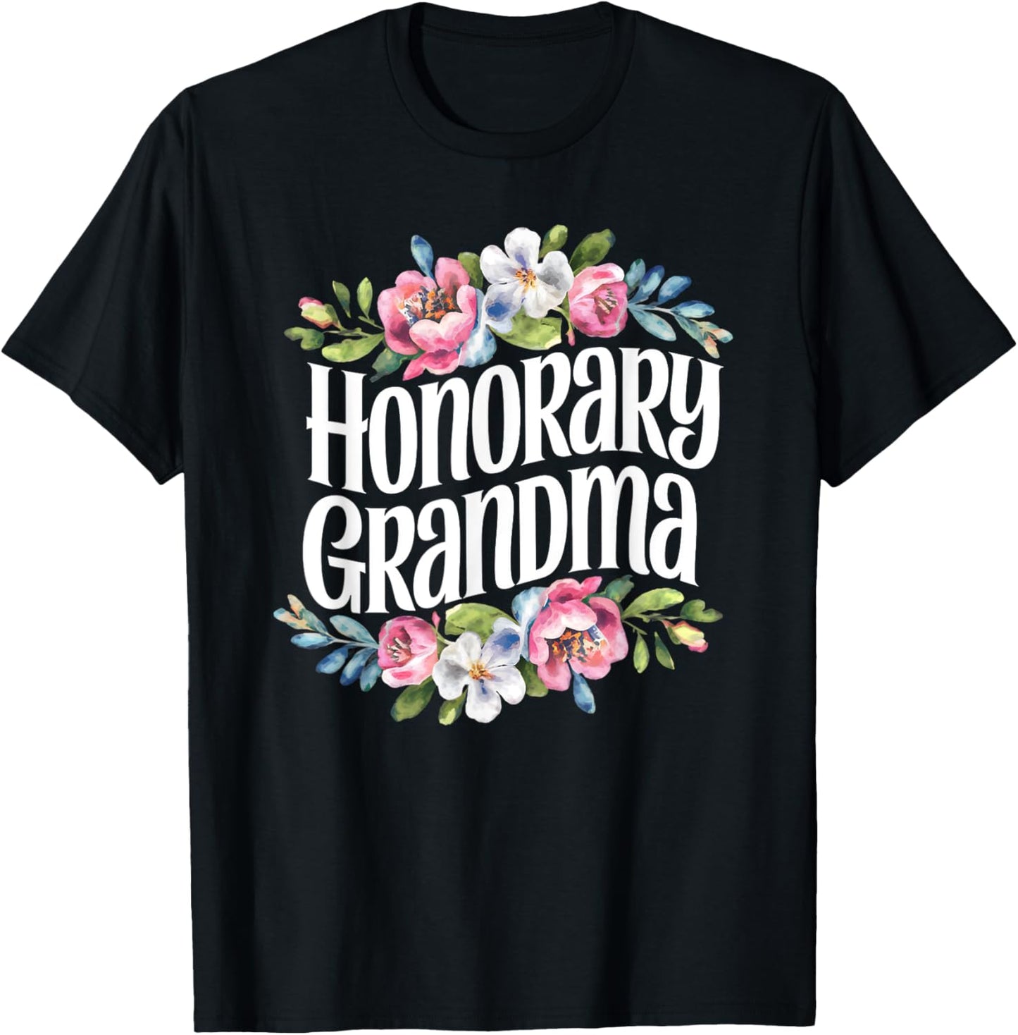 Honorary Grandma Floral T-Shirt - T-Shirt | Black