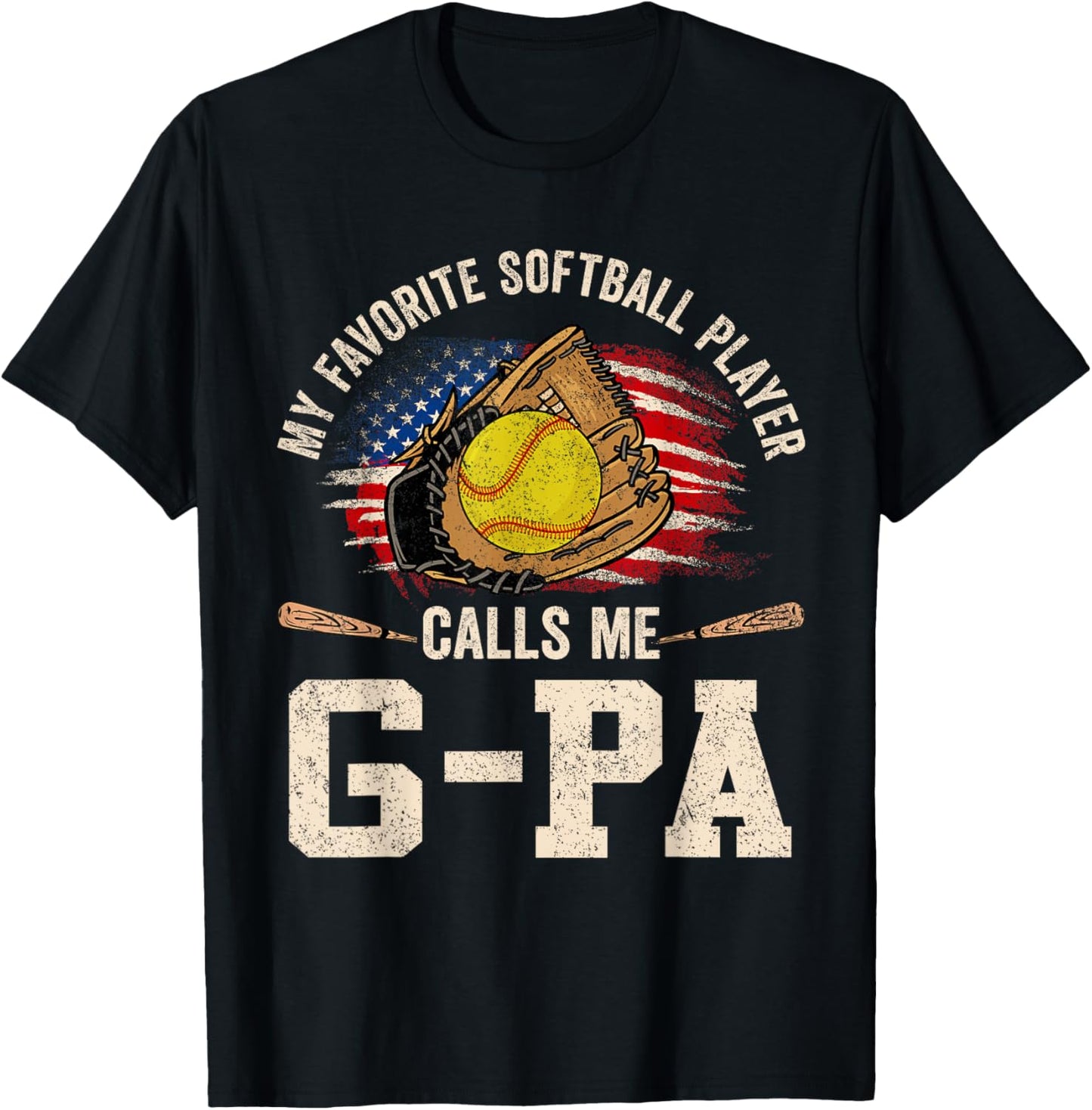 My Favorite Softball Player Calls Me G-Pa USA Flag T-Shirt - T-Shirt | Black
