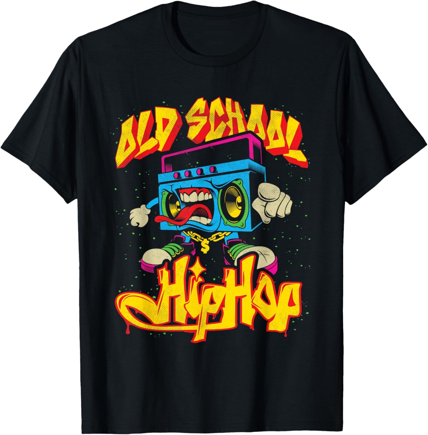 Old School Hip Hop Boombox Graffiti Nostalgia Graphic T-Shirt - T-Shirt | Black