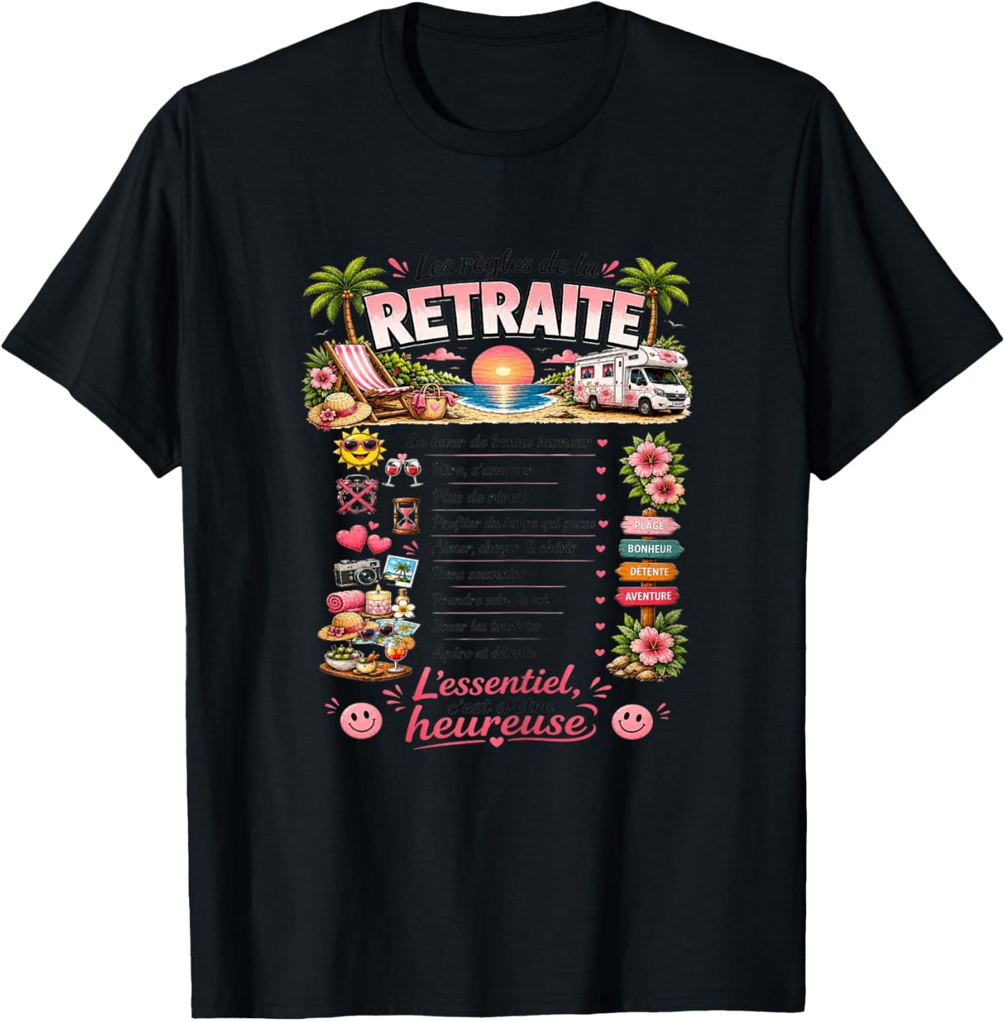 Cadeau Retraitée Femme Original Les Règles de la Retraite T-Shirt - T-Shirt | Black