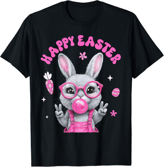 Happy Easter Bunny Rabbit Face Funny Easter Day Women Girls T-Shirt - T-Shirt | Black