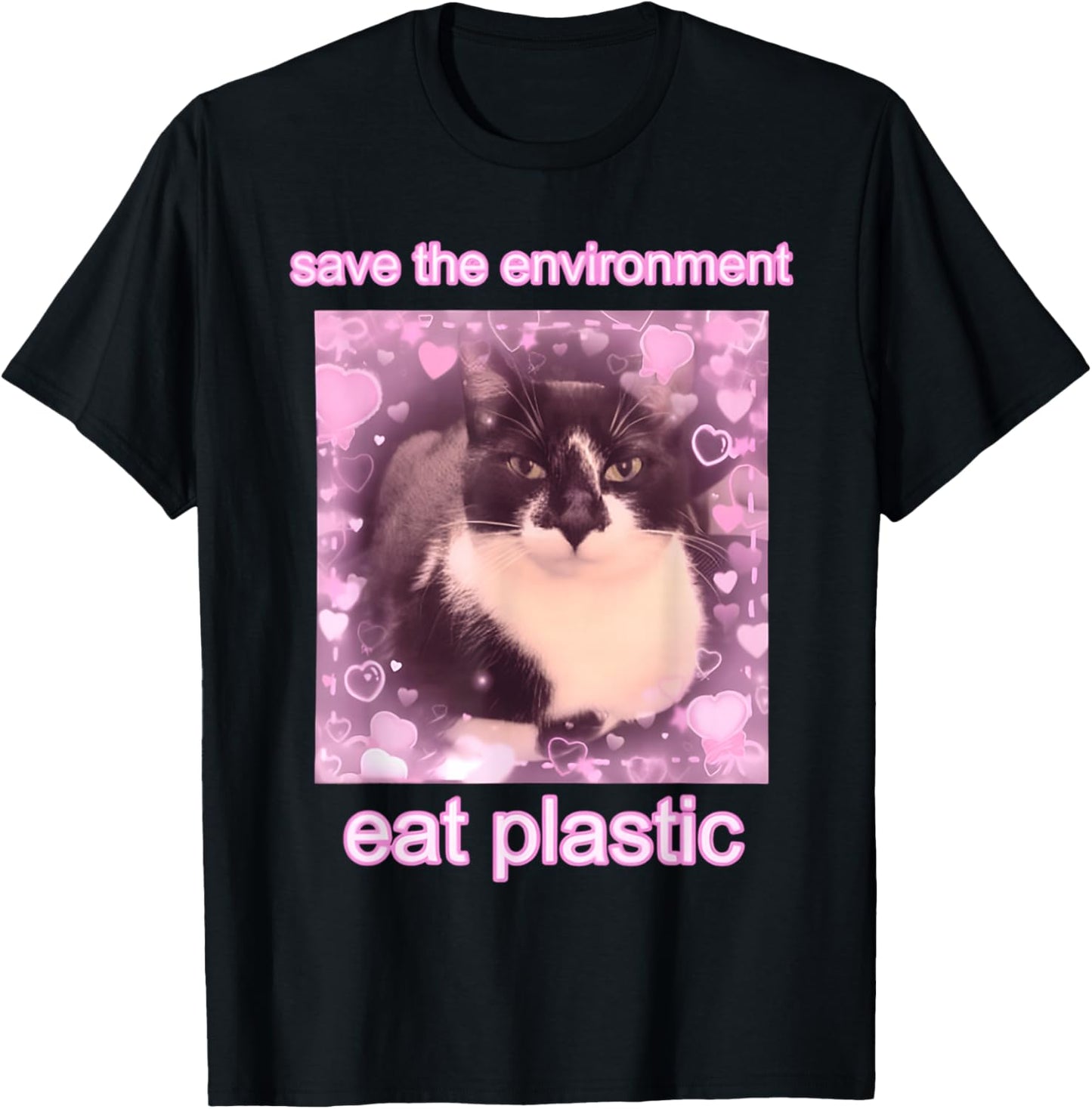 Cat Save The Environment Eat Plastic T-Shirt - T-Shirt | Black