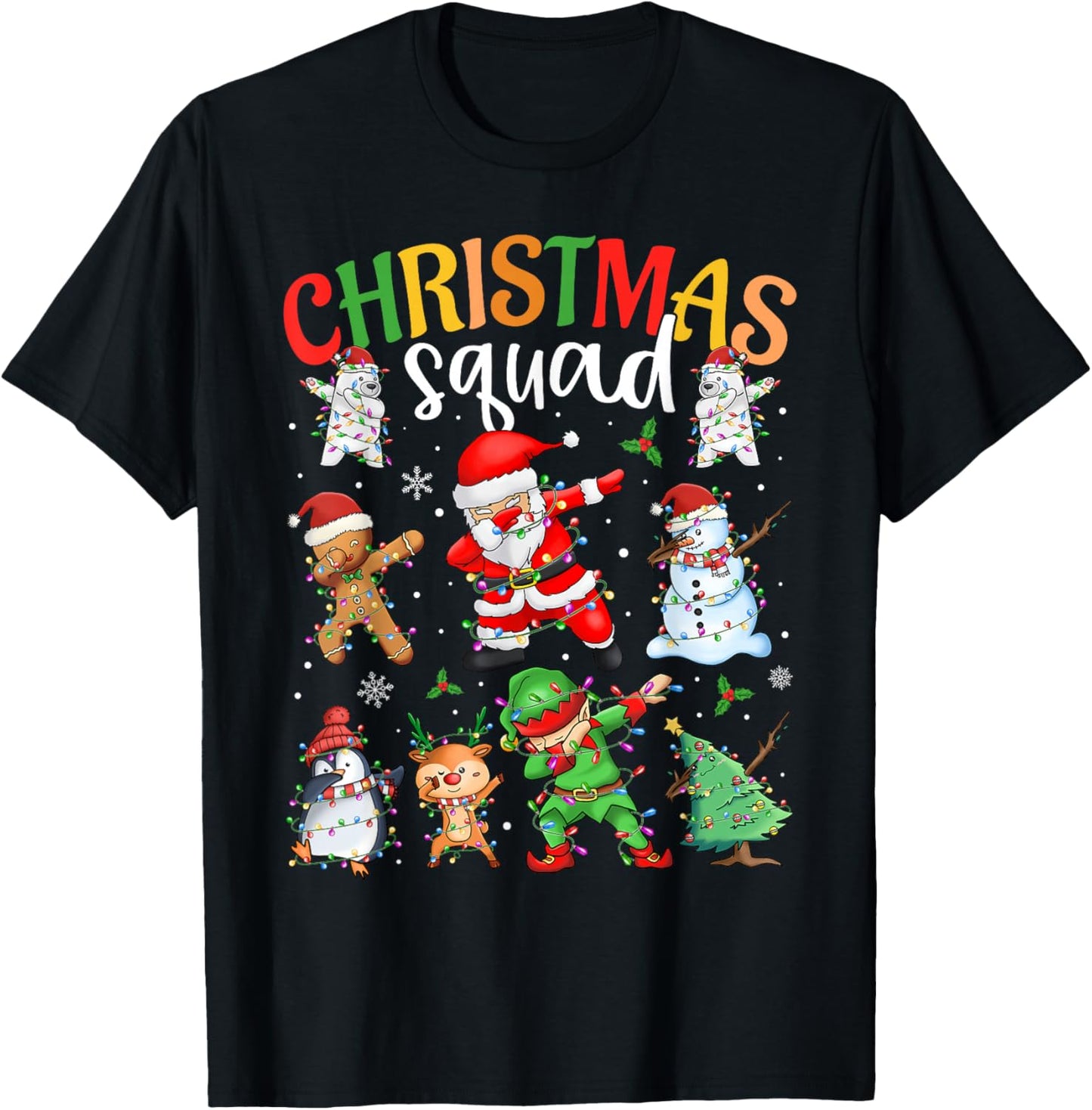 Christmas Squad Santa Dabbing Elf Family Matching Pajamas T-Shirt - T-Shirt | Black