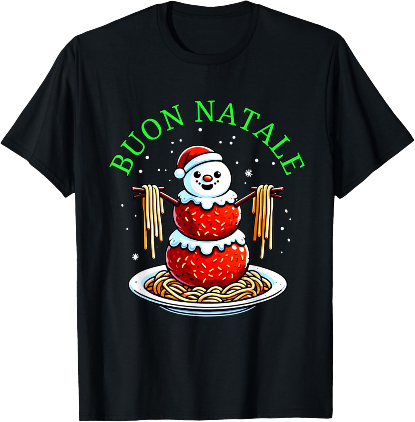 Italian Food Christmas Meatball Snowman Ugly Christmas T-Shirt - T-Shirt | Black