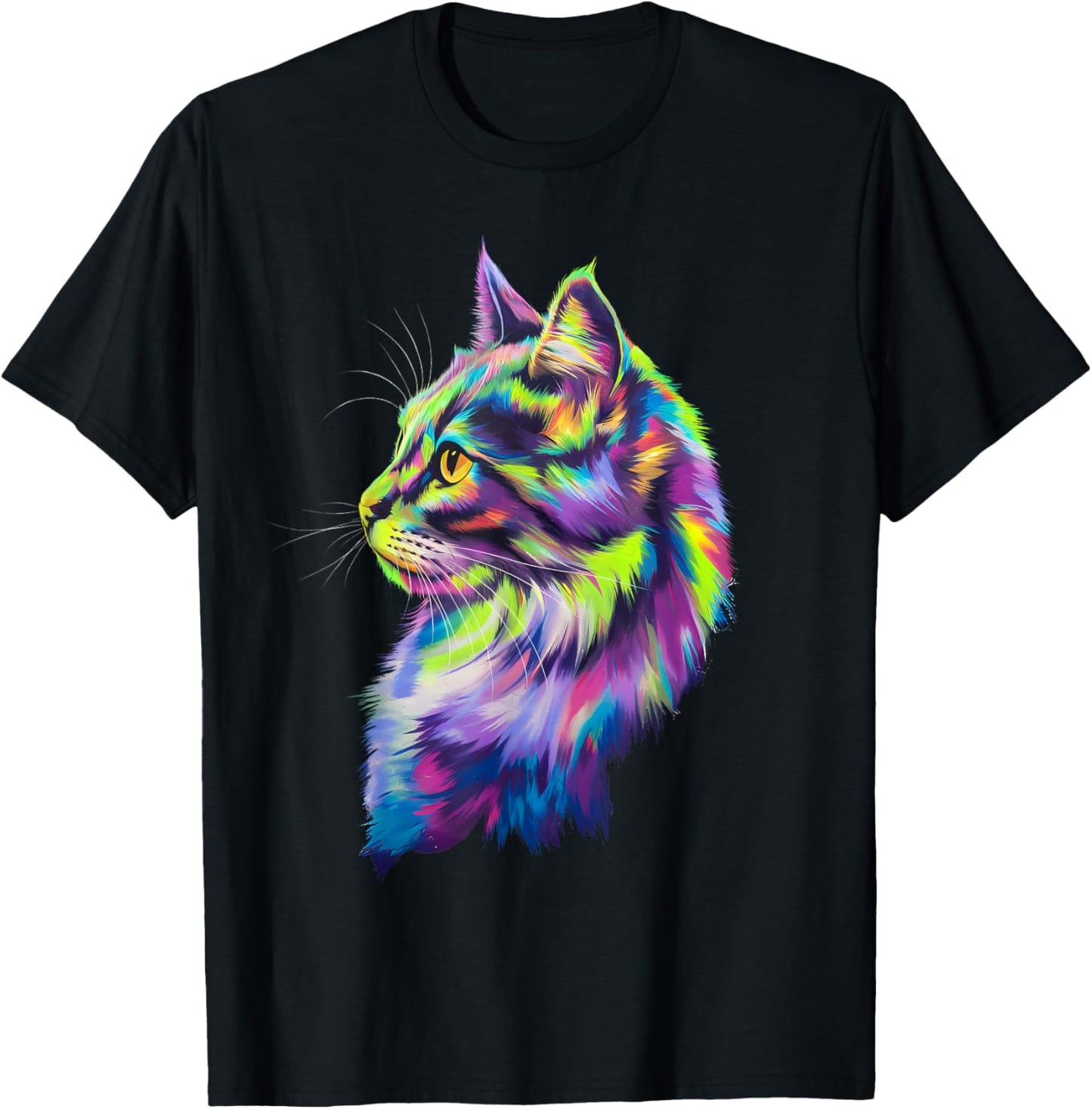 Colorful Cat Graphic Kitten Lovers Art Kitty Cats T-Shirt - T-Shirt | Black