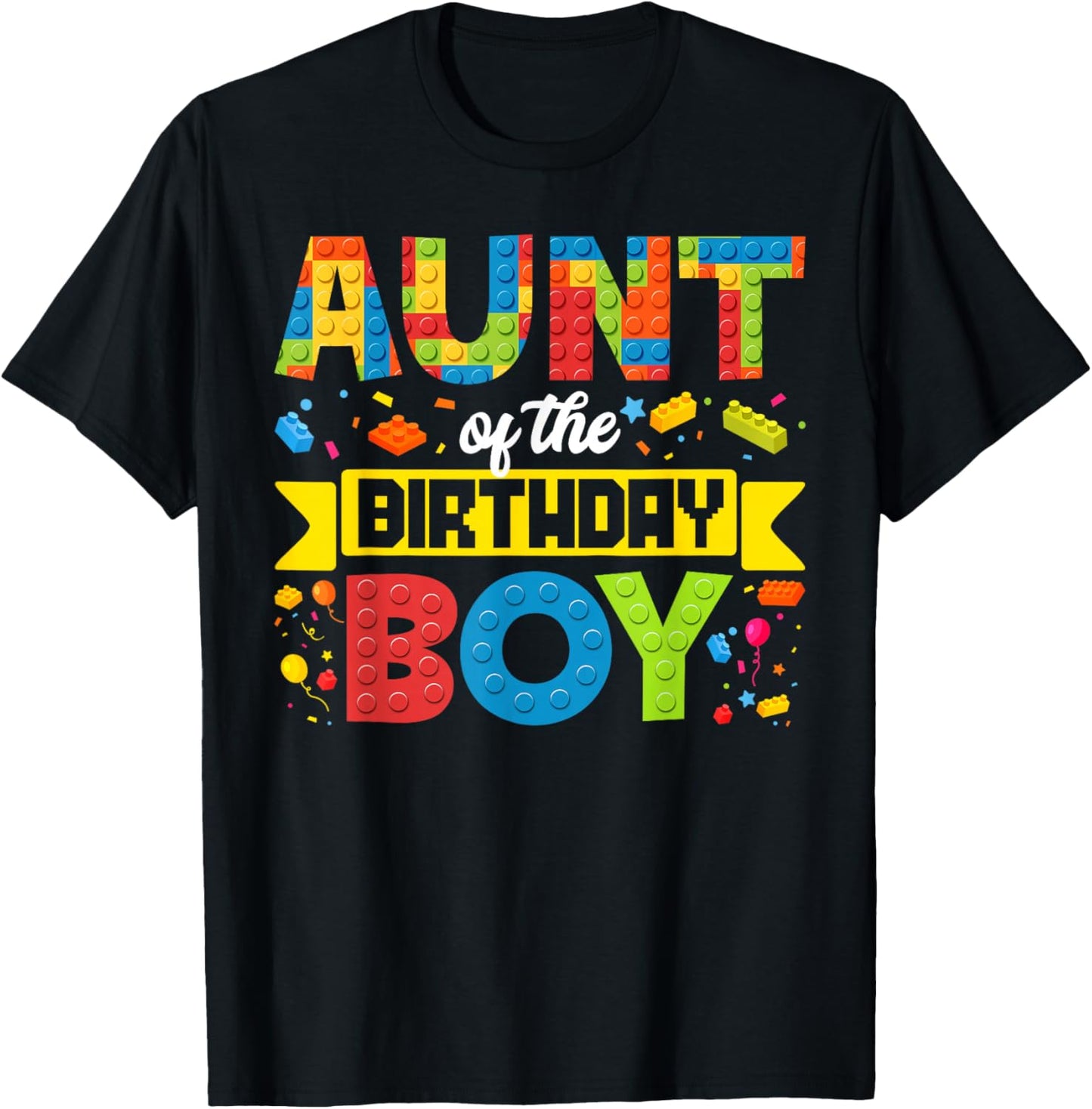 Aunt Of The Birthday Boy Master Builder Kids Building Blocks T-Shirt - T-Shirt | Black