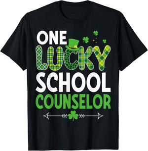 One Lucky School Counselor - St Patricks Day Shamrock Leaf T-Shirt - T-Shirt | Black