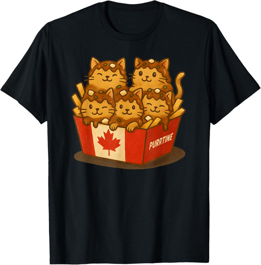 Canadian Poutine Funny Canada Cute Kawaii Cat Canadian Flag T-Shirt - T-Shirt | Black