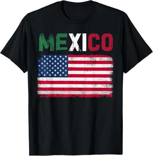 Mexico US Flag Patriot Mexican Flag American Flag T-Shirt - T-Shirt | Black