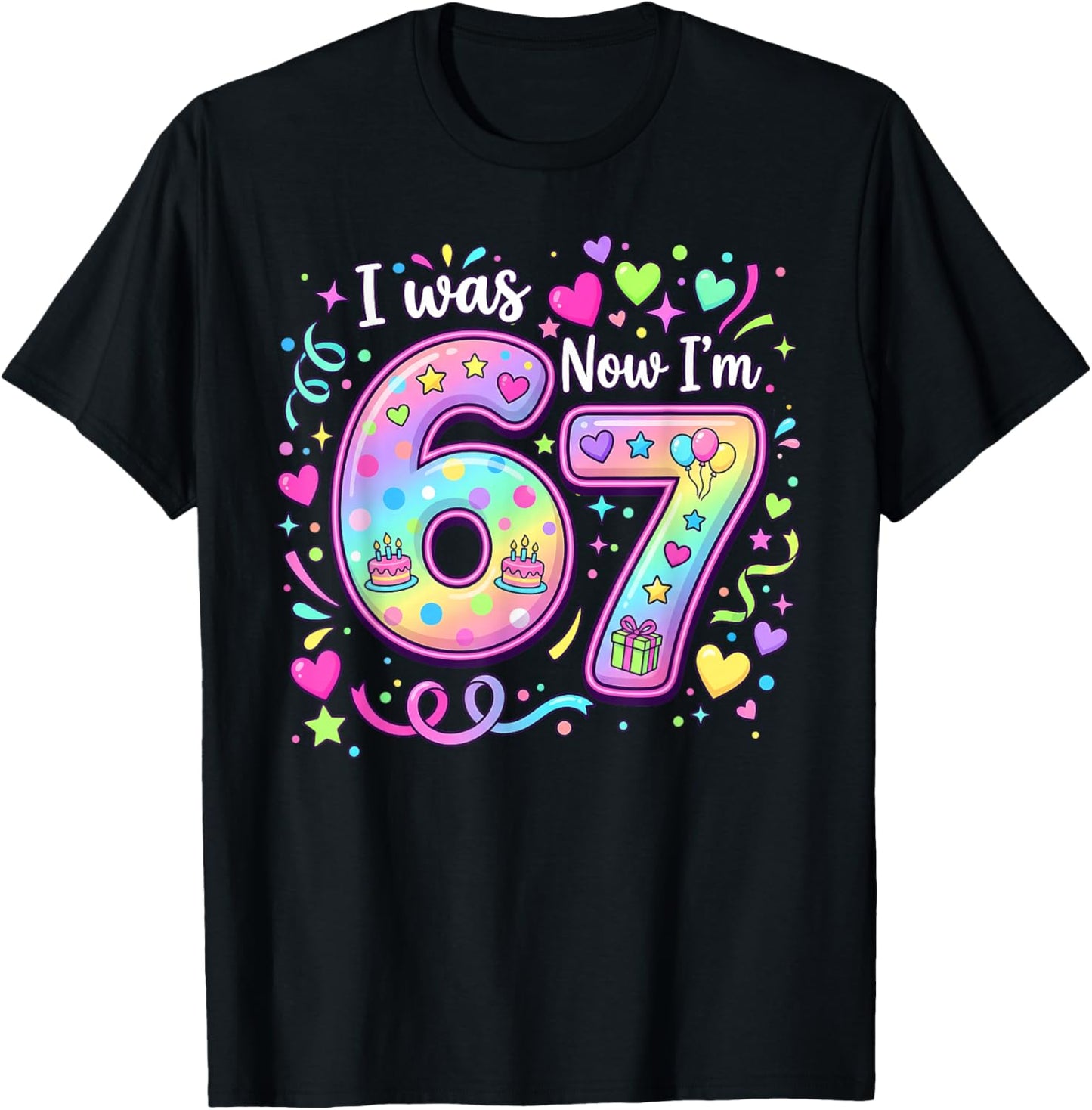 7th Birthday Girl I was 6 Now I'm 7 Years Old Girls Birthday T-Shirt - T-Shirt | Black