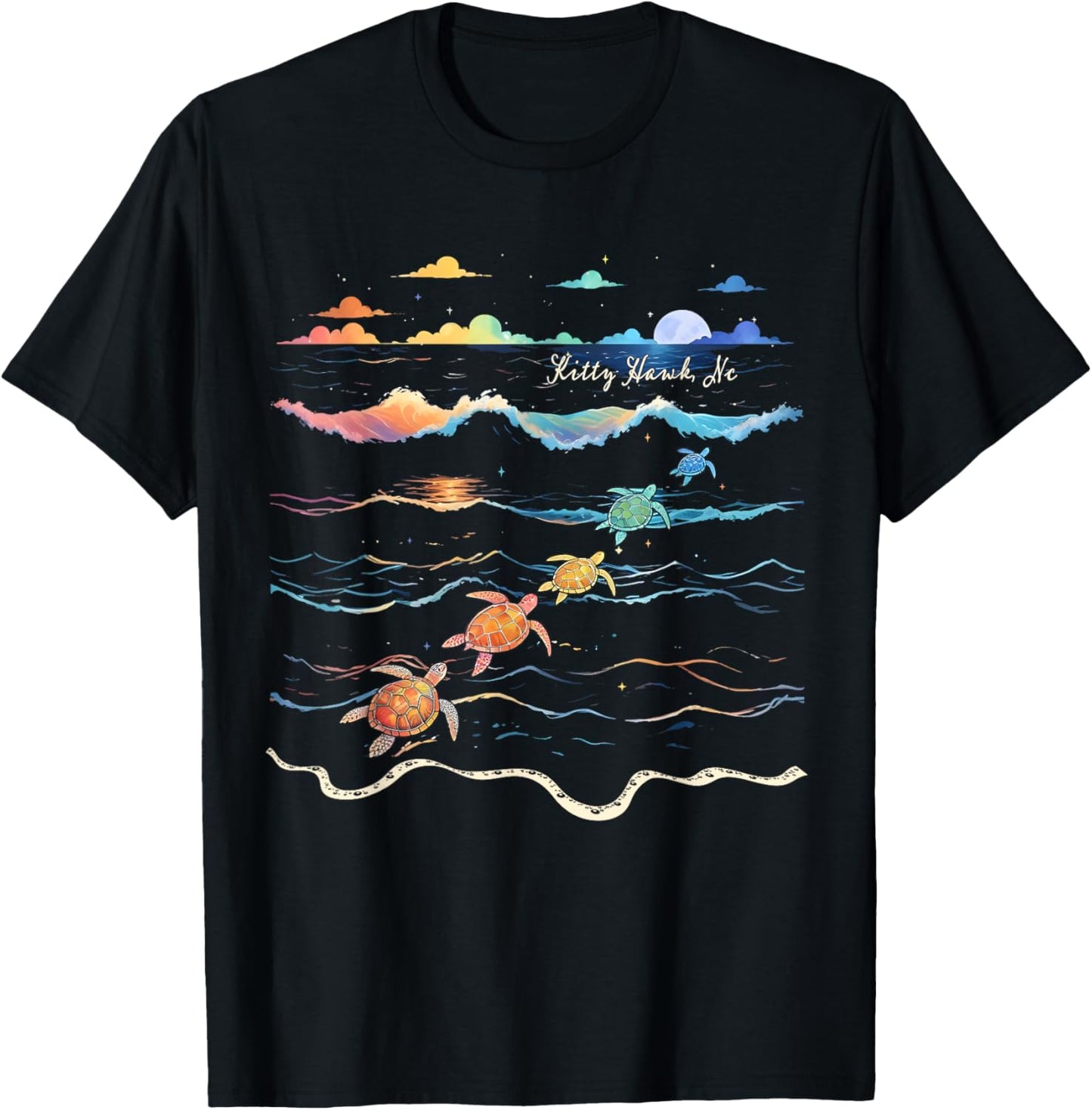 Kitty Hawk North Carolina Sea Turtle Lover Beach T-Shirt - T-Shirt | Black