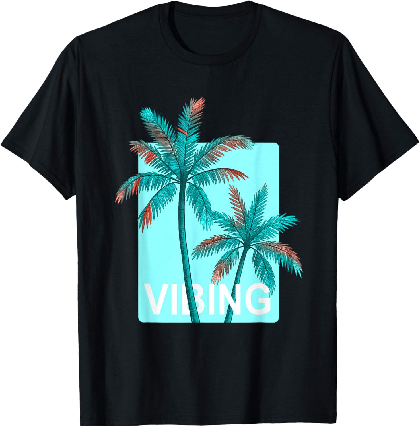 Turquoise Color Palm Trees Vibing Turquoise Graphic T-Shirt - T-Shirt | Black