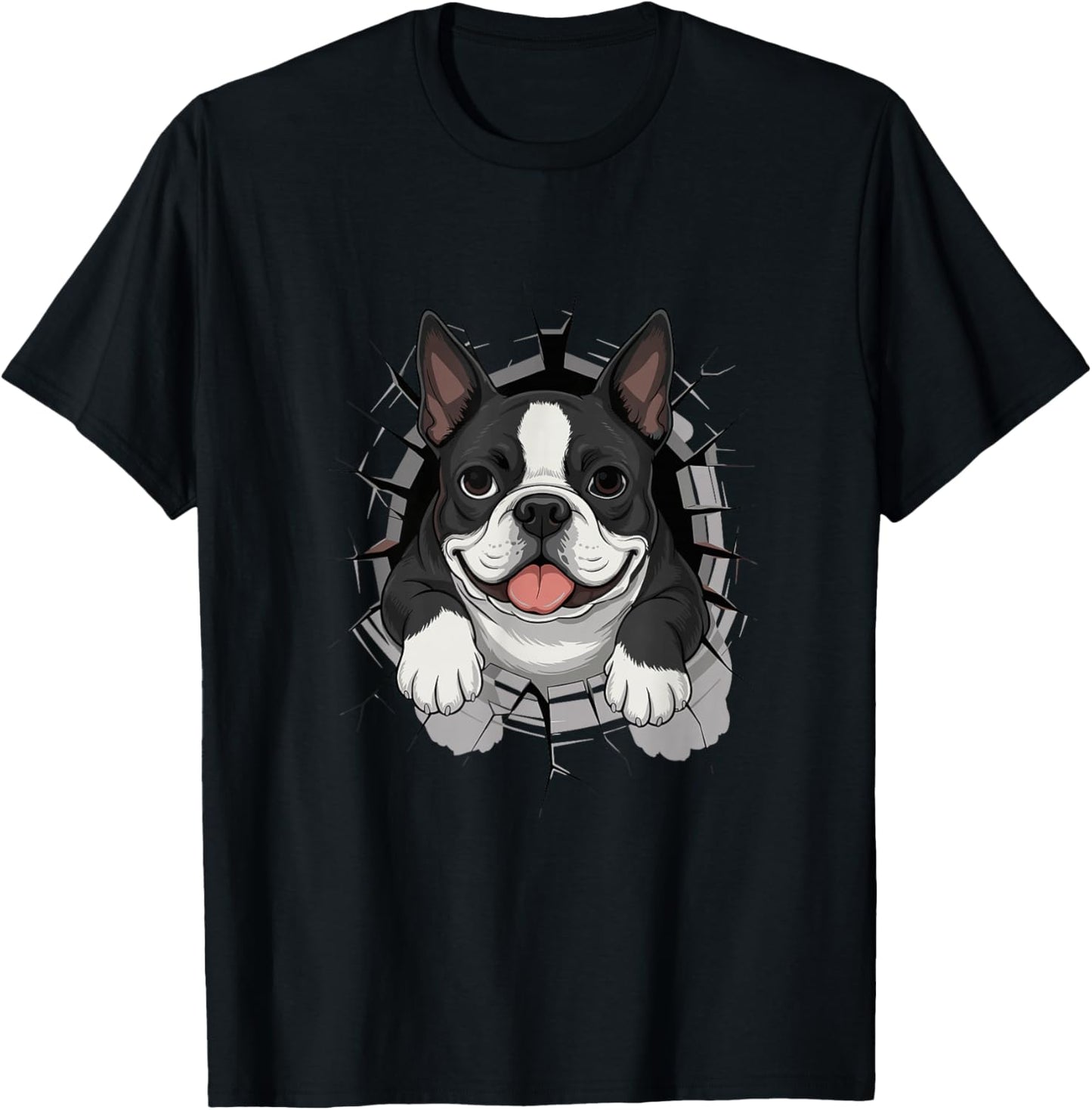 Cracked Wall Boston Terrier T-Shirt - T-Shirt | Black