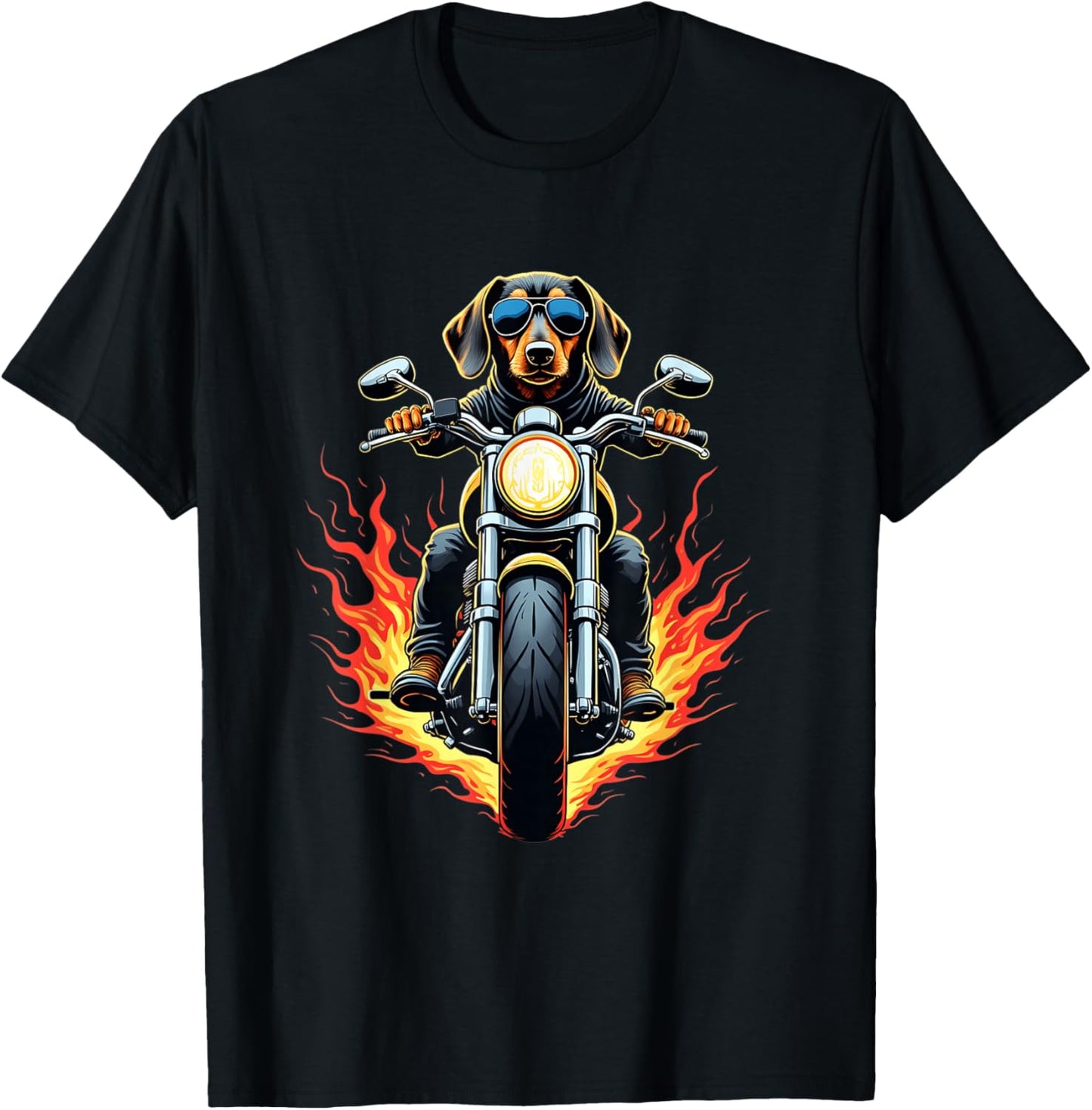 Funny Dachshund Dog Riding a Motorcycle Dachshund Lovers T-Shirt - T-Shirt | Black