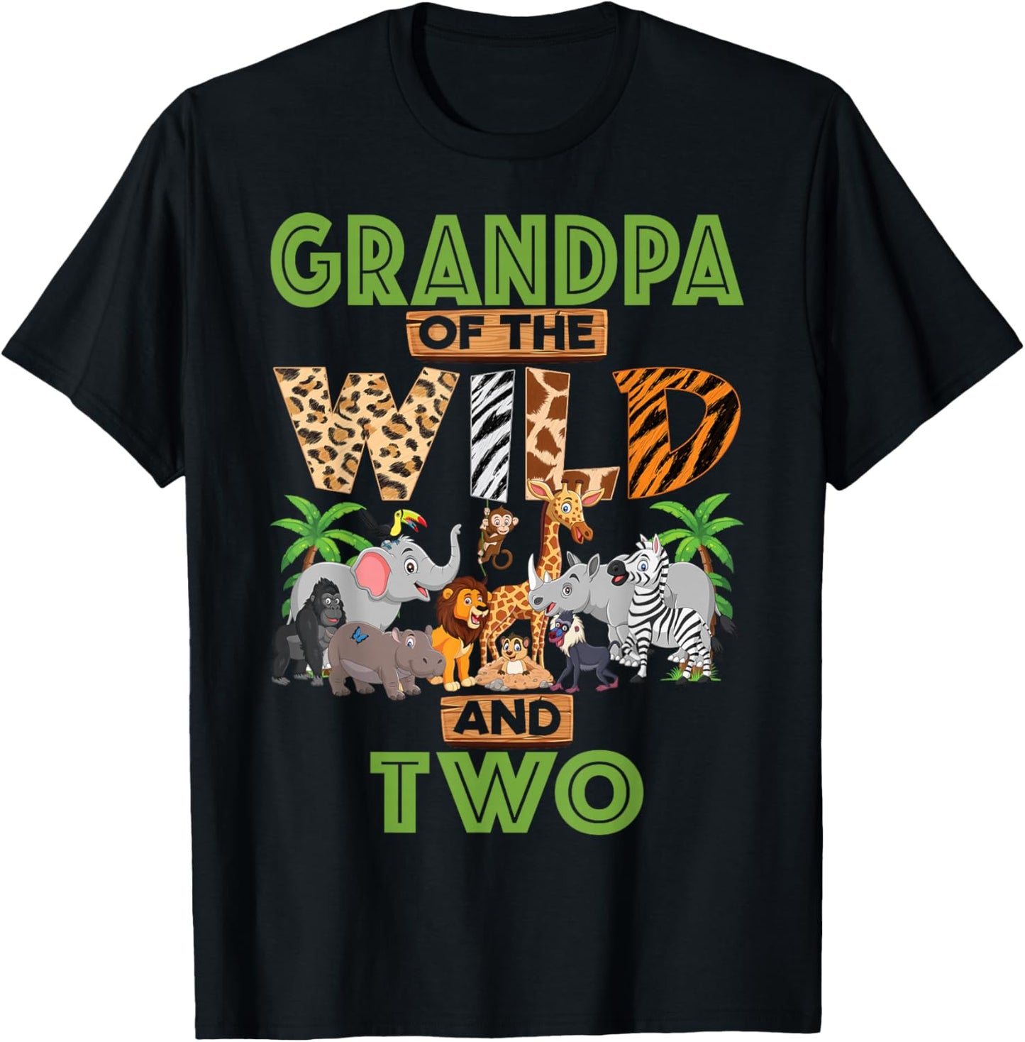 2nd Birthday Zoo Safari Jungle Grandpa Of The Wild and Two T-Shirt - T-Shirt | Black