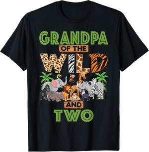 2nd Birthday Zoo Safari Jungle Grandpa Of The Wild and Two T-Shirt - T-Shirt | Black