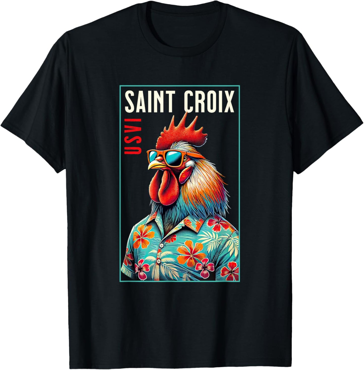 Saint Croix USVI Beach Chicken Rooster Lover T-Shirt - T-Shirt | Black