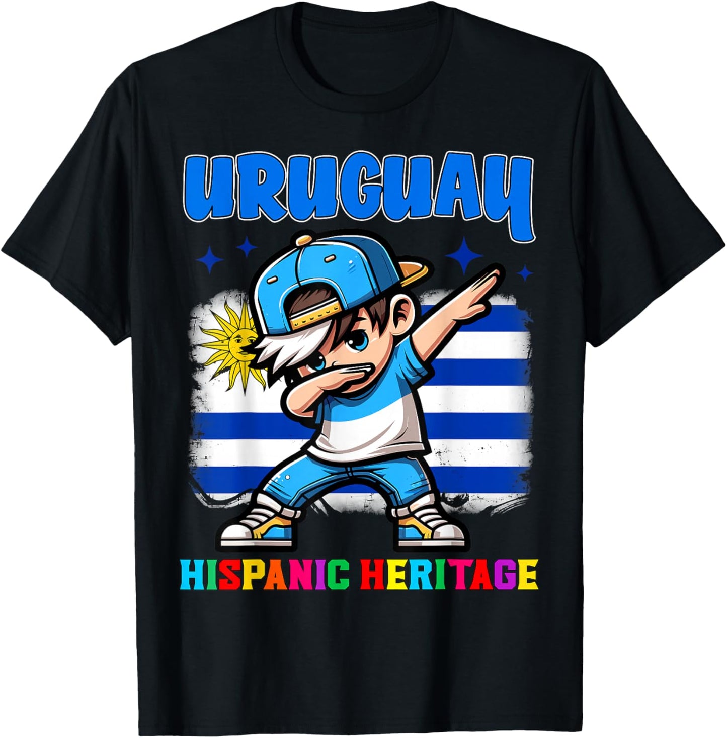 Uruguay Dabbing Kid Hispanic Heritage Celebration for Kids T-Shirt - T-Shirt | Black