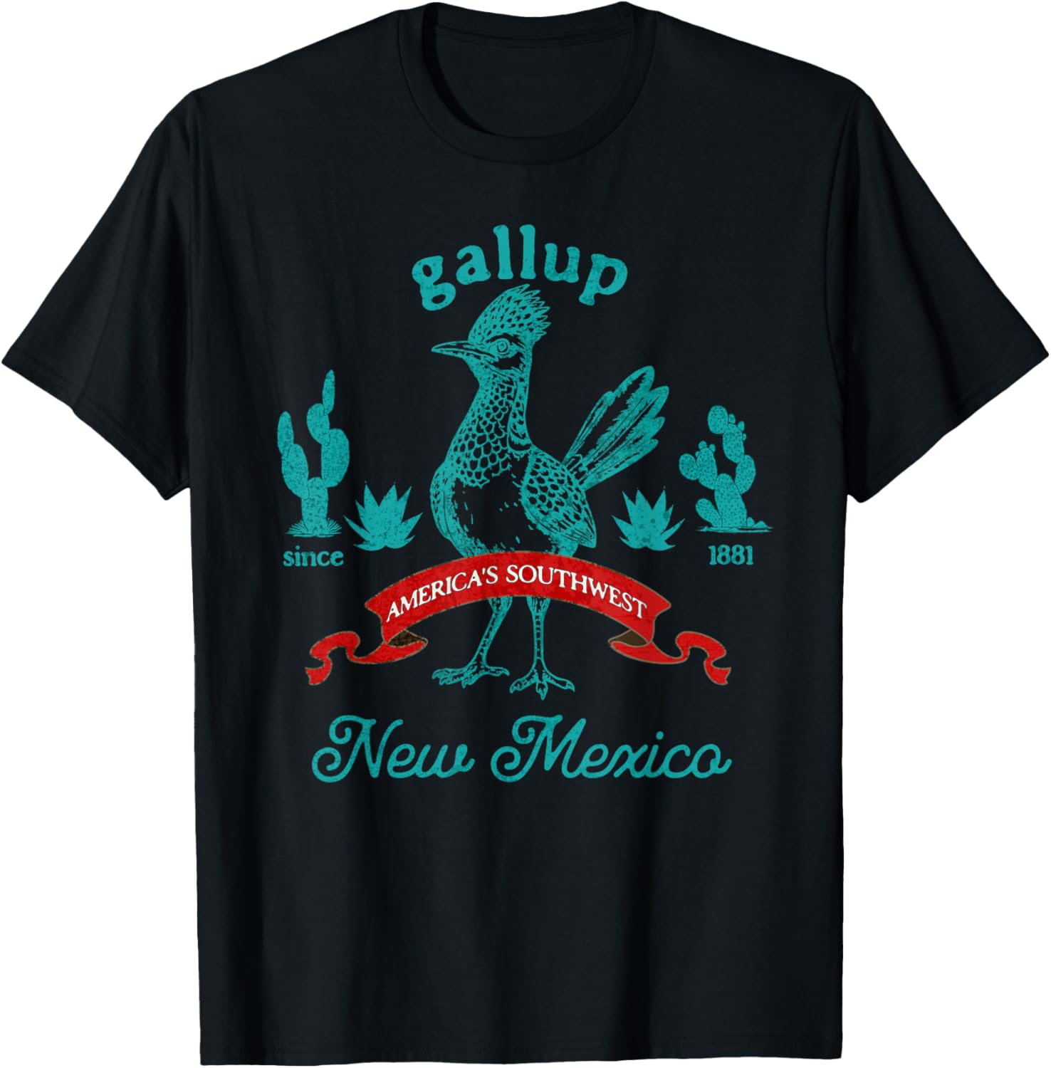 Gallup New Mexico Roadrunner Vintage Cactus Souvenir T-Shirt - T-Shirt | Black