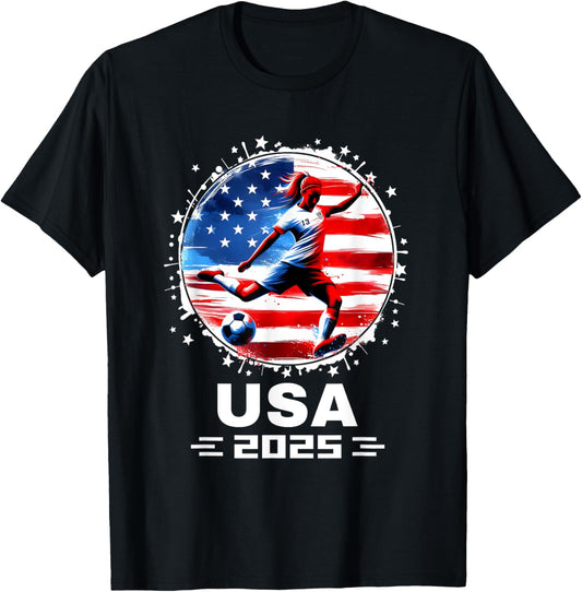 American Flag Soccer Team Women's Soccer Girls Soccer 2025 T-Shirt - T-Shirt | Black