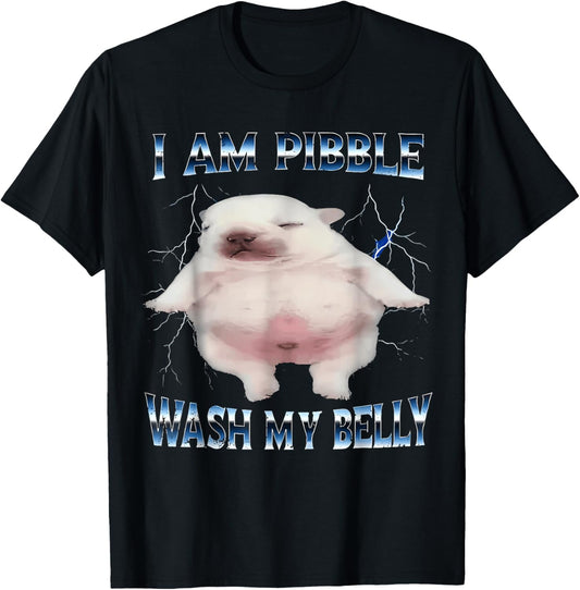 I Am Pibble Wash My Belly Pibble Meme Funny Dog Brainrot T-Shirt - T-Shirt | Black