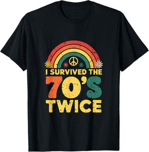 I Survived the 70s Twice Funny 90th Birthday Retro T-Shirt - T-Shirt | Black