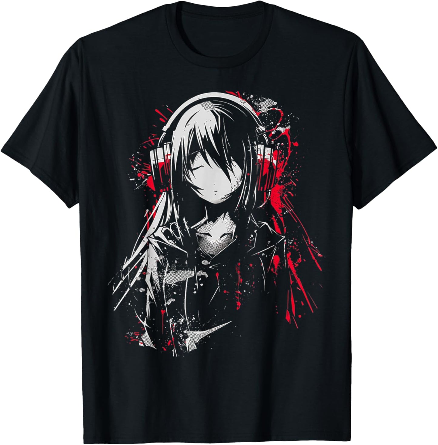 Anime Manga Motif Headphone Artwork Anime T-Shirt - T-Shirt | Black