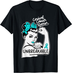 Cervical Cancer Warrior Awareness Survivor Ribbon Teal Women T-Shirt - T-Shirt | Black